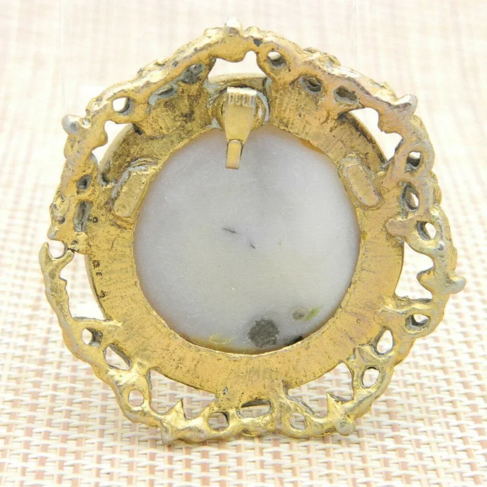 Purple Gray Swirl Agate Circle Gold Tone Pendant
